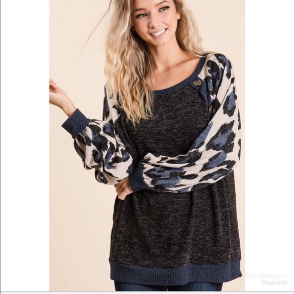 ❤️LAST Leopard Sweater Knit Top with aPuff Sleeves - Picture 4 of 8